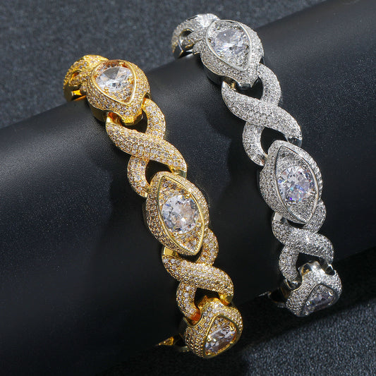 Hip Hop Four Leaf Clover Tennis Chain Cubic Zirconia Bracelet for Men and Women