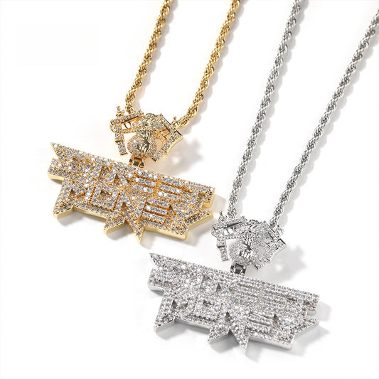 Iced Letter Pendant Necklace for Women and Men – Gold Plated or Silver Plated Hip Hop Chain, Statement Diamond Look Pendant