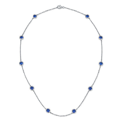 18k Gold Blue Stone Station Choker Necklace