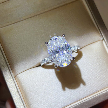 Oval Moissanite Engagement Ring for Women, 8 Carat Look Solitaire Ring with Pave Band