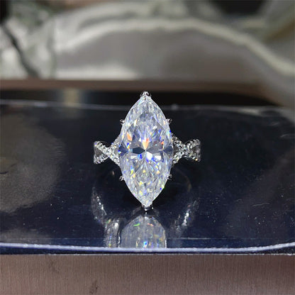 Marquise VVS Moissanite Ring for Women, 10 Carat Solitaire Engagement Ring with Twisted Pavé Band