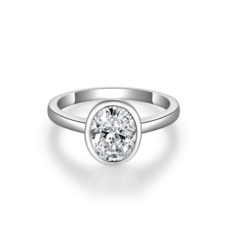 Oval Moissanite Bezel Solitaire Engagement Ring for Women, S925 18K Gold Plated Ring product image