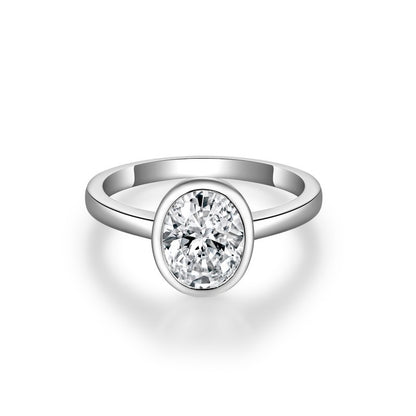 Oval Moissanite Bezel Solitaire Engagement Ring for Women, S925 18K Gold Plated Ring