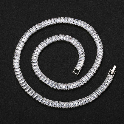 Hip Hop Light Luxury Square Tennis Chain Cubic Zirconia Necklace for Men