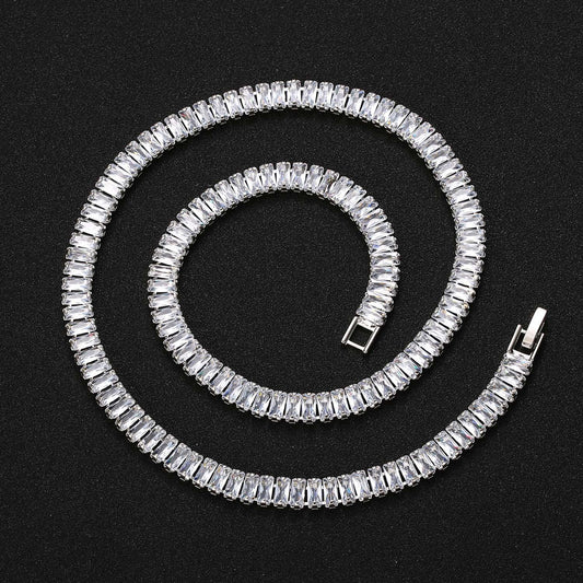Hip Hop Light Luxury Square Tennis Chain Cubic Zirconia Necklace for Men