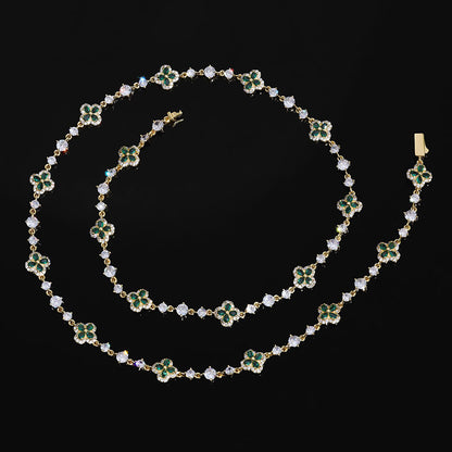 Clover and Pear CZ Link Hip Hop Necklace with Copper Base - CHA426