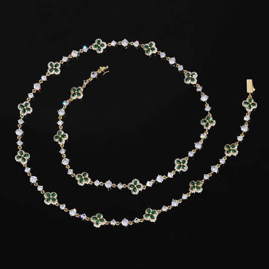 Clover and Pear CZ Link Hip Hop Necklace with Copper Base - CHA426 product image