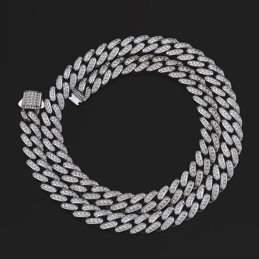 12 mm Iced Cuban Hip Hop Necklace with Cubic Zirconia on a Stainless steel Base - CHA477 product image