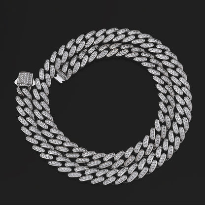 12 mm Iced Cuban Hip Hop Necklace with Cubic Zirconia on a Stainless steel Base - CHA477