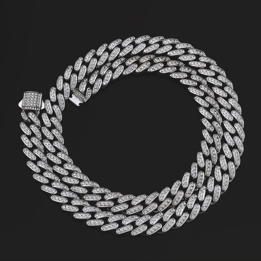 12 mm Iced Cuban Hip Hop Necklace with Cubic Zirconia on a Stainless steel Base - CHA477 product image