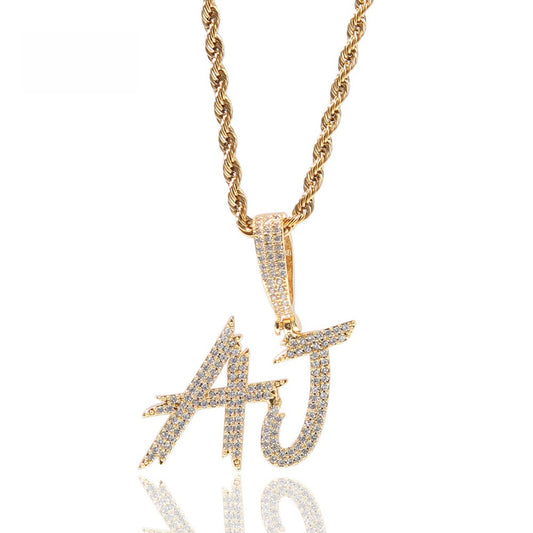 Custom 2-6 Letter Iced Initial Pendant Necklace for Men & Women - Gold or Silver Tone Zircon Letter Charm with Free 24 Inch Stainless Steel Rope Chain