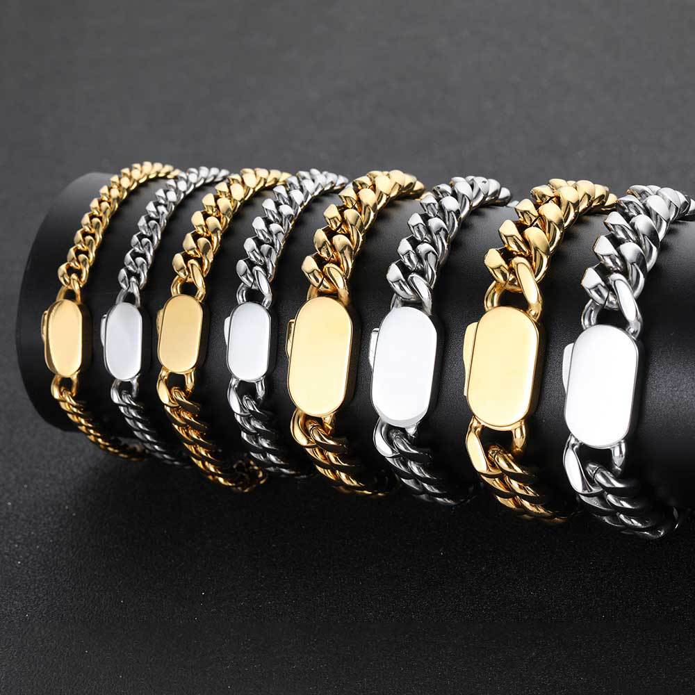 6-12 mm Polished Cuban with Oval Clasp Stainless steel Bracelet - CHA030 product image