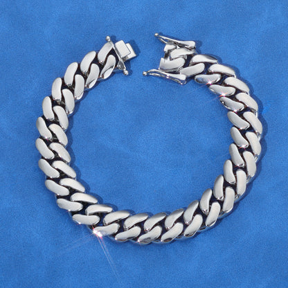 8-22 mm Polished Flat Cuban Hip Hop Bracelet with Silver Base - CHA268