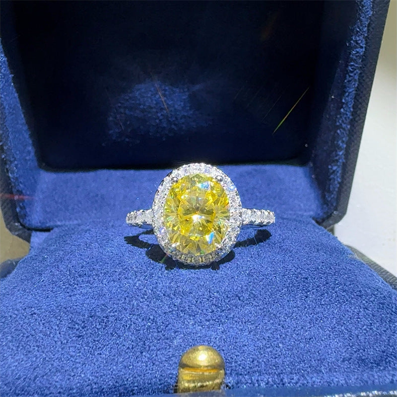 Oval Yellow Moissanite Halo Ring for Women, VVS1 Statement Engagement Ring product image