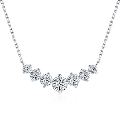 V-Shape Moissanite Pendant Necklace, Graduated Round Stone Cluster