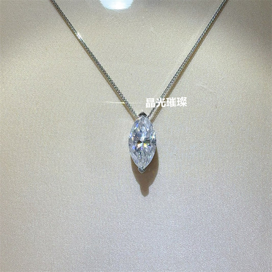 Marquise Cut Moissanite Pendant Necklace for Women, 5 Carat Leaf Shape Solitaire Necklace with Certificate Card