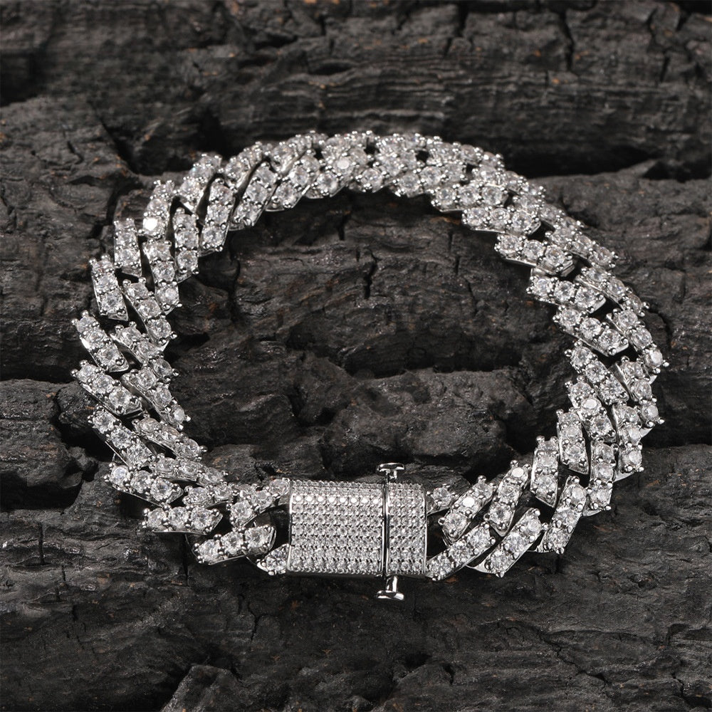 Men’s Iced Geometric Cuban Link Chain Necklace Bracelet with Cubic Zirconia, Gold Plated or Silver Plated Statement Jewelry product image