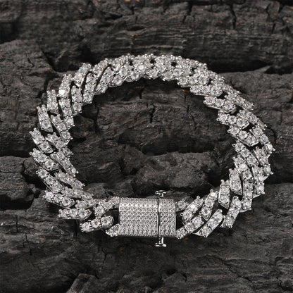 Men’s Iced Geometric Cuban Link Chain Necklace Bracelet with Cubic Zirconia, Gold Plated or Silver Plated Statement Jewelry