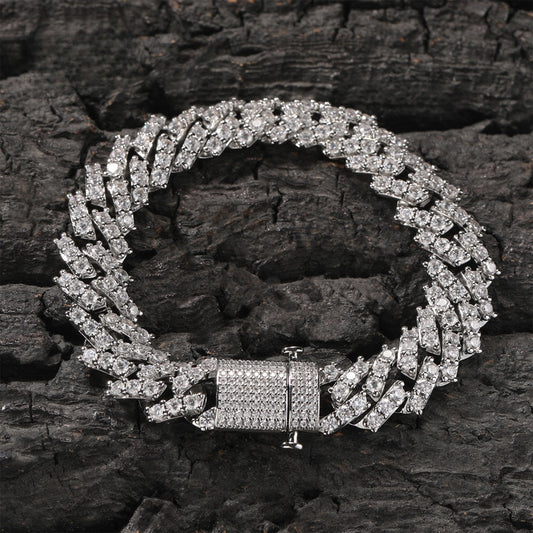 Men’s Iced Geometric Cuban Link Chain Necklace Bracelet with Cubic Zirconia, Gold Plated or Silver Plated Statement Jewelry