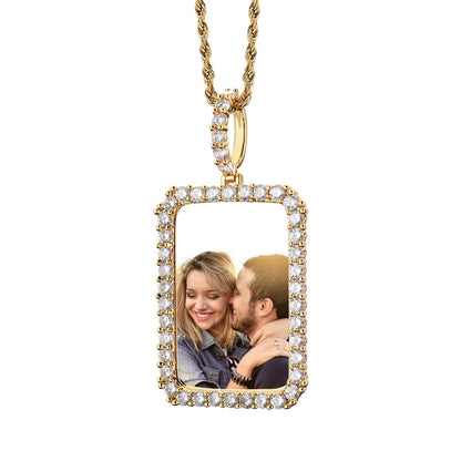 Square Photo Frame Copper Pendant Necklace for Men and Women