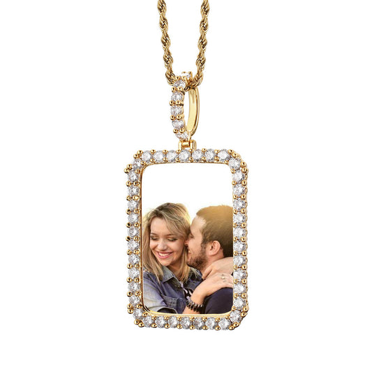 Square Photo Frame Copper Pendant Necklace for Men and Women