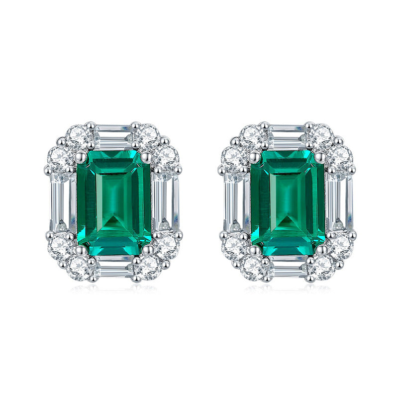 Lab-Created Emerald Green Octagon Stud Earrings with Clear Accents product image