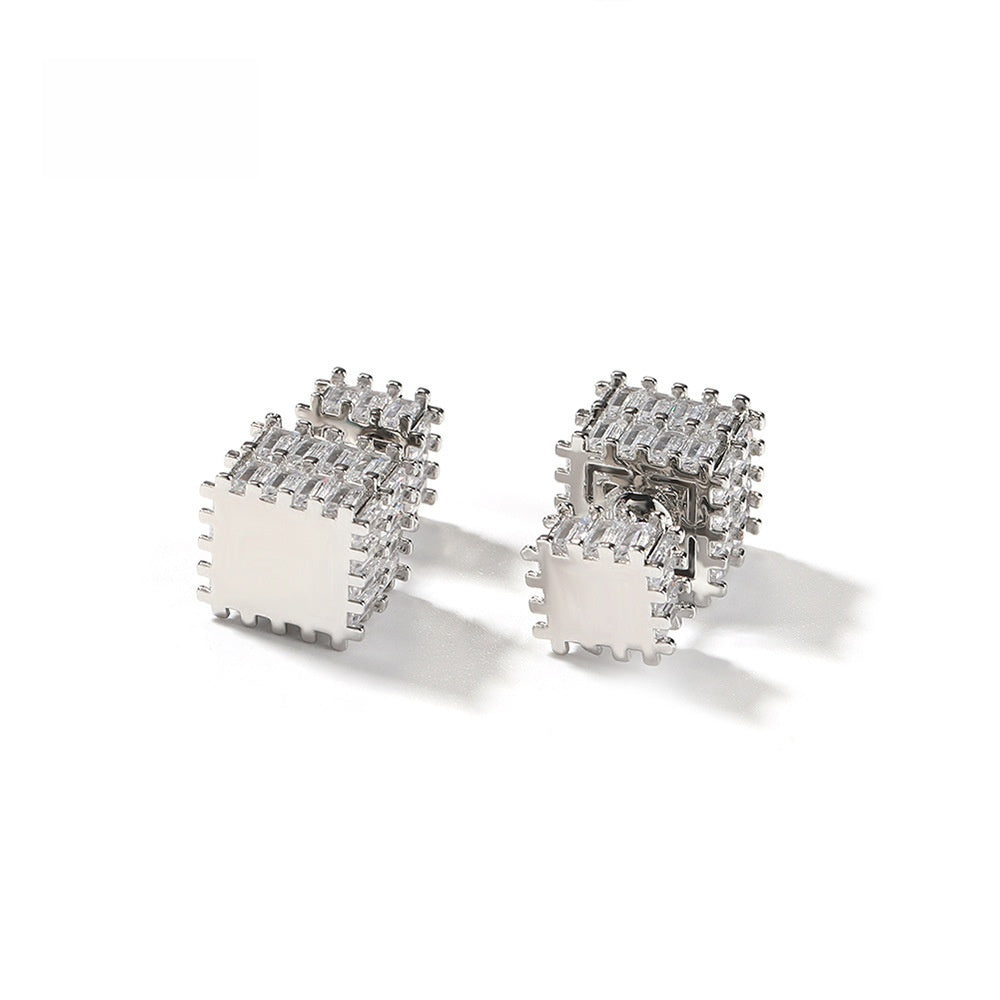 Unisex Square Cubic Zirconia Stud Earrings in Gold or Silver Tone Hip Hop Statement Jewelry product image