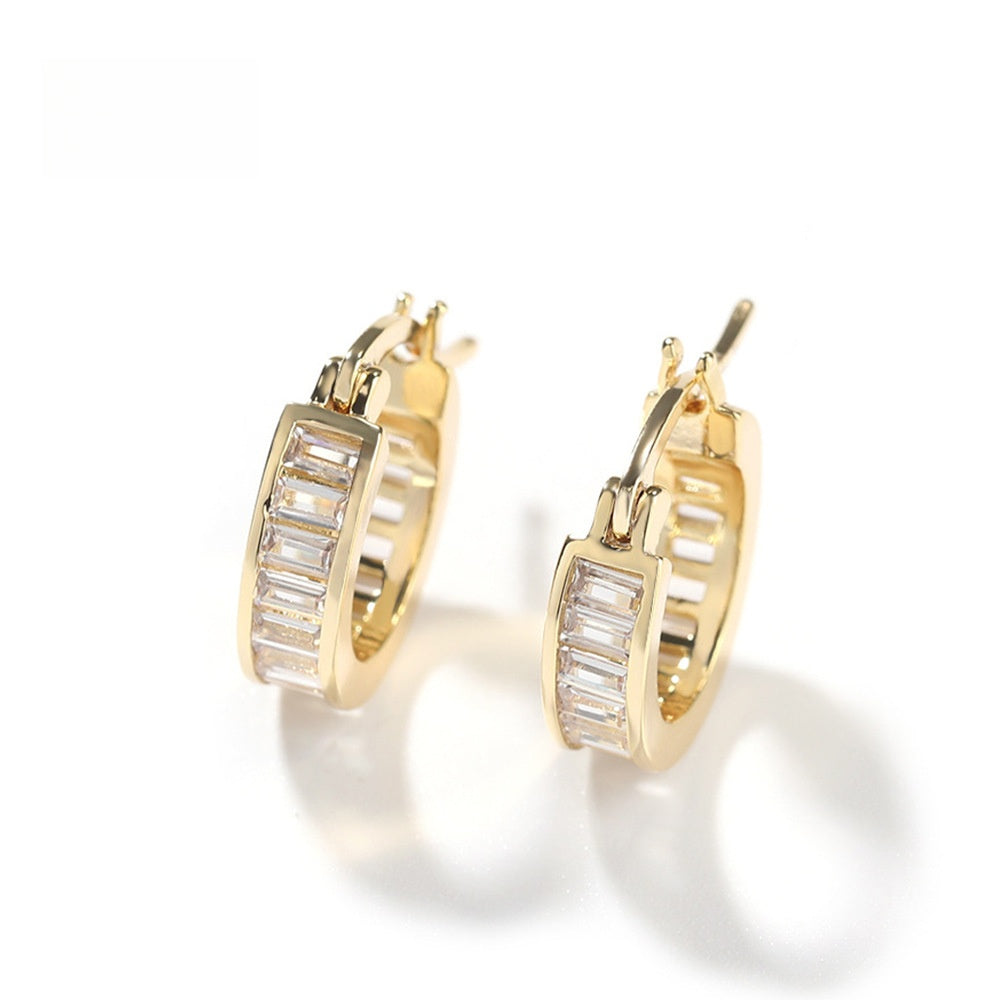 Men’s Gold & Silver Plated Cubic Zirconia Hoop Earrings – Round Line Statement Huggie Earrings