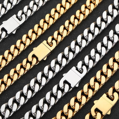 11-15 mm Faceted Polished Cuban Stainless steel Necklace or Bracelet - CHA053