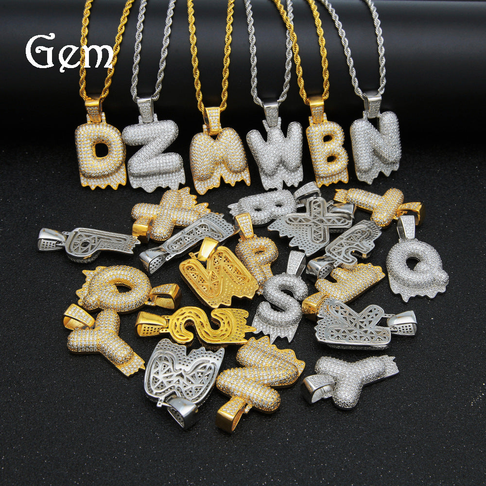 Iced Bubble Letter Pendant Necklace for Women & Men - Gold Plated or Silver Plated A-Z Initial Chain, Hip Hop Statement Jewelry