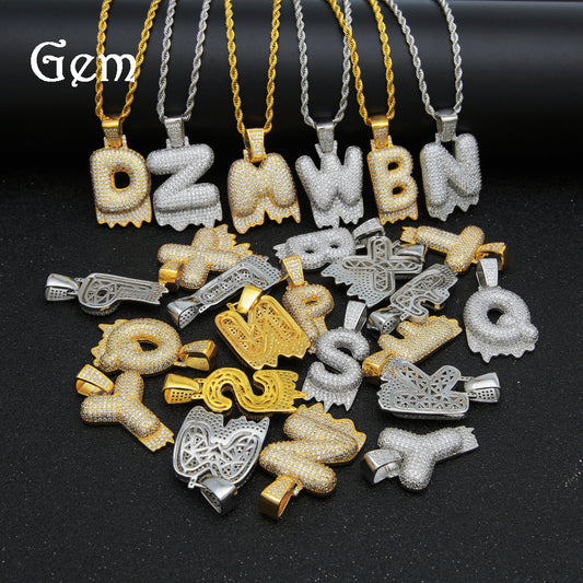 Iced Bubble Letter Pendant Necklace for Women & Men - Gold Plated or Silver Plated A-Z Initial Chain, Hip Hop Statement Jewelry