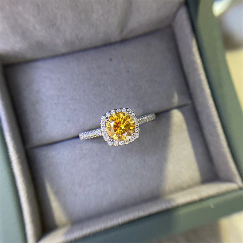 Yellow Moissanite Halo Ring for Women, Cushion Shape Engagement Ring, Solitaire Style Promise Ring, 0.5 to 5 Carat Options product image