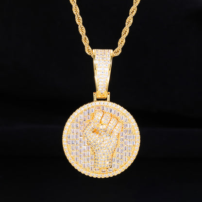 Men's Hip Hop Round Zircon Pendant Necklace with Rope Chain, Geometric Disc Charm