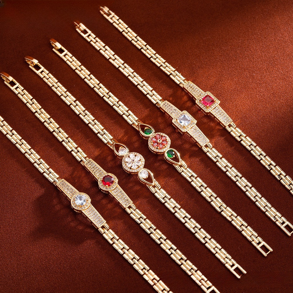 Elegant Camellia Flower Gold Plated Bracelet for Women & Men with Crystal Accent Chain Bangle