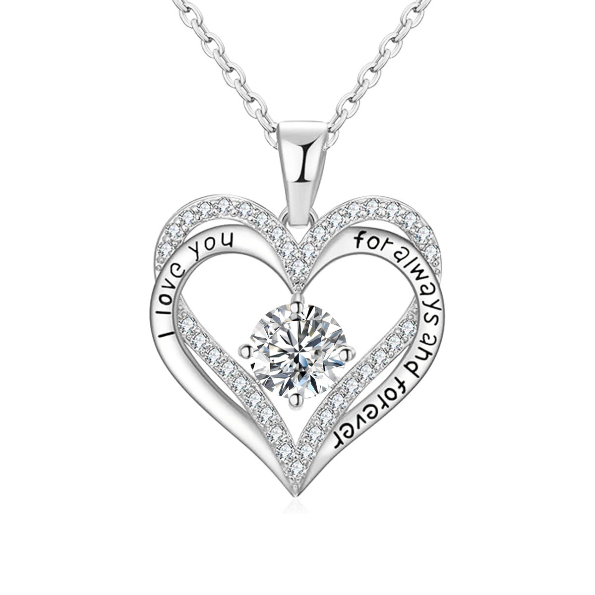 Moissanite Heart Pendant Necklace with “I Love You for Always and Forever” Engraving, 18K Gold Plated product image