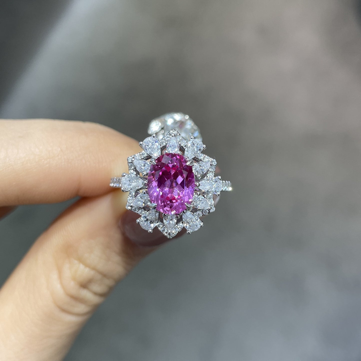 Lab-Created Pink Sapphire Oval Halo Ring in 925 Sterling Silver product image