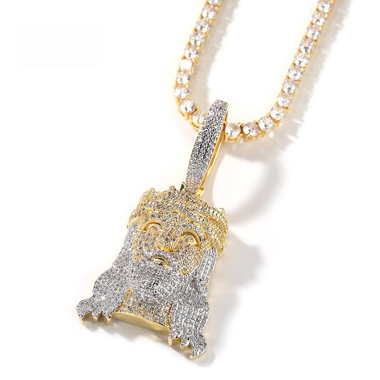 Men’s Iced Cartoon Portrait Pendant Necklace with Cubic Zirconia Twist Chain