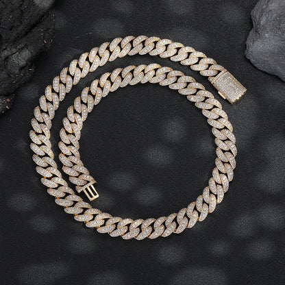 15MM Iced-Out Cuban Link Chain Bracelet & Necklace, Oval Zirconia Hip Hop Jewelry