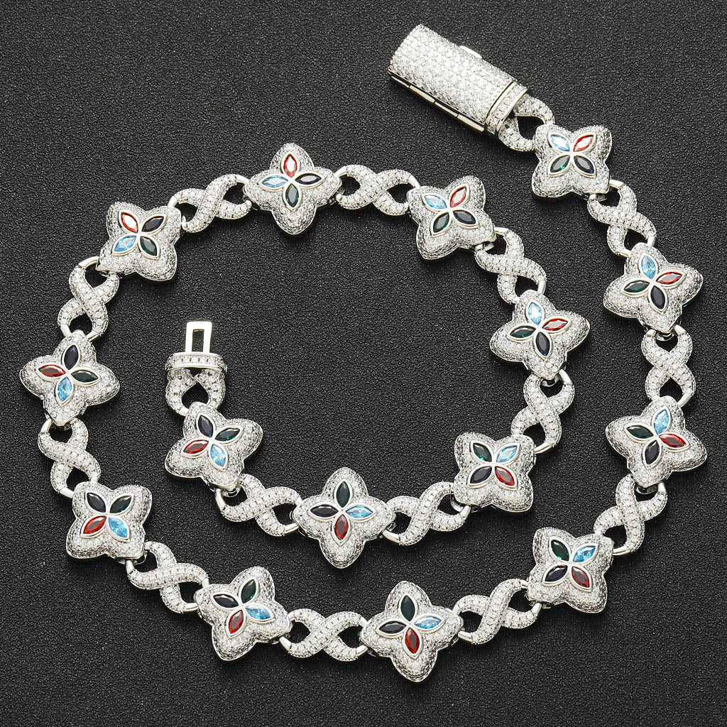 Hip Hop Four Leaf Clover Cubic Zirconia Necklace for Men