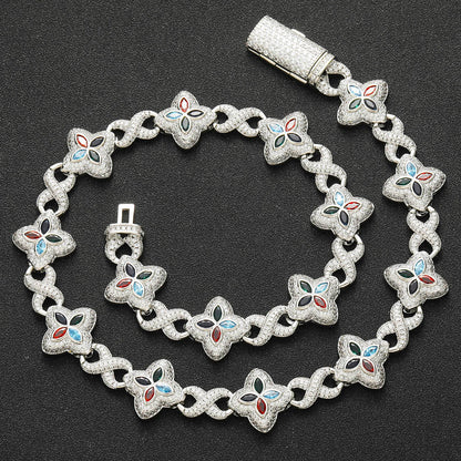 Hip Hop Four Leaf Clover Cubic Zirconia Necklace for Men