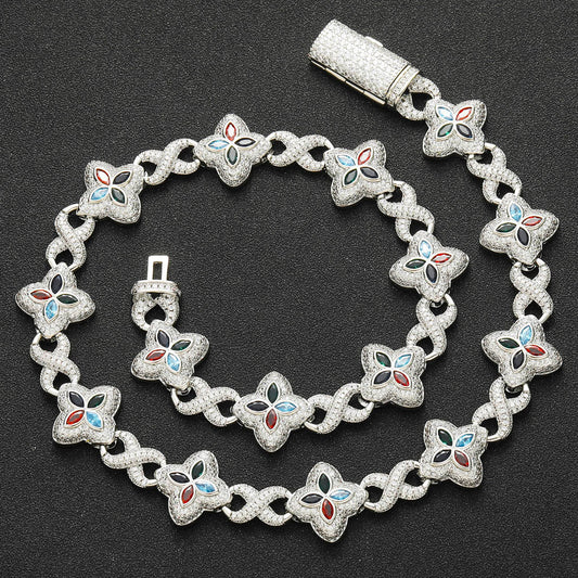 Hip Hop Four Leaf Clover Cubic Zirconia Necklace for Men