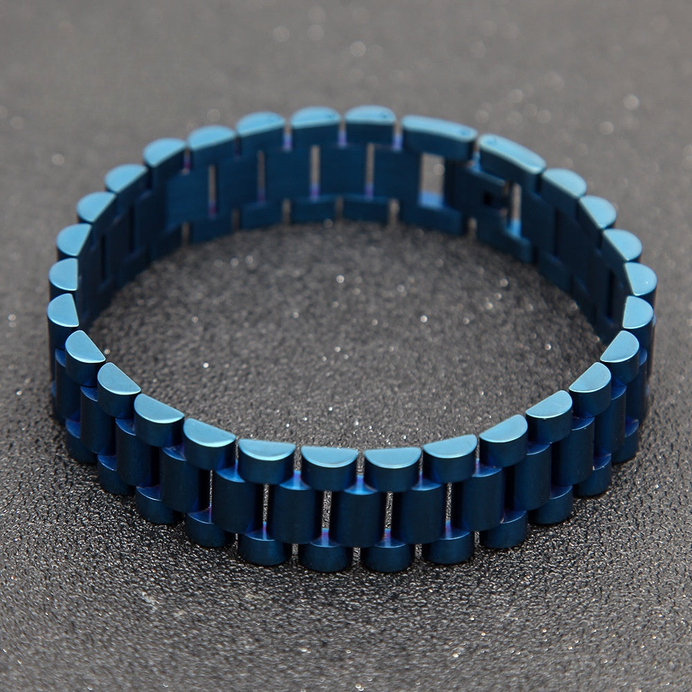 Unisex Stainless Steel Geometric Link Bracelet – Trendy Statement Chain Bangle in Blue, Gold, or Silver product image