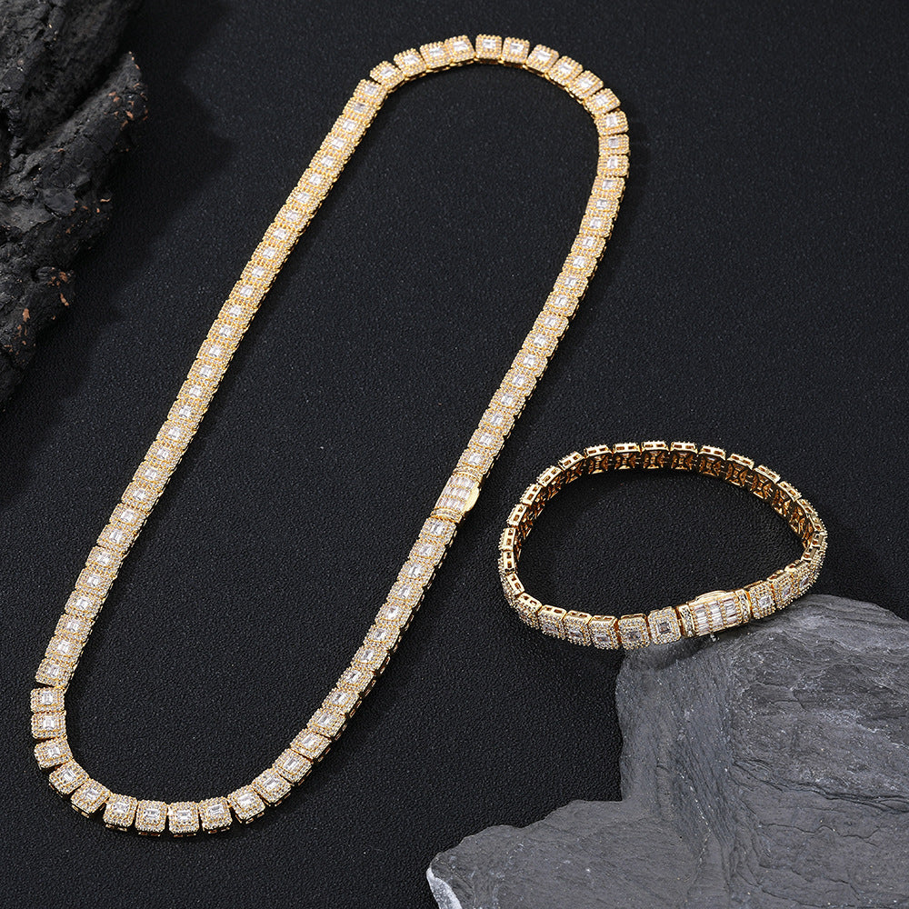 8mm Iced Cuban Link Chain Bracelet & Necklace, Geometric Zircon, Unisex Hip Hop Jewelry
