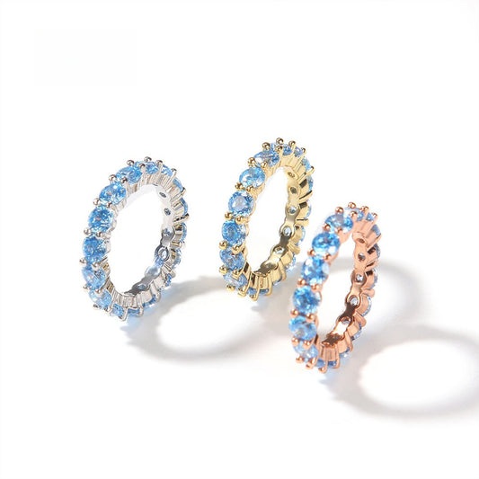 Blue Crystal Eternity Ring for Women & Men - Gold Plated, Silver Plated, Rose Gold Stackable Statement Band