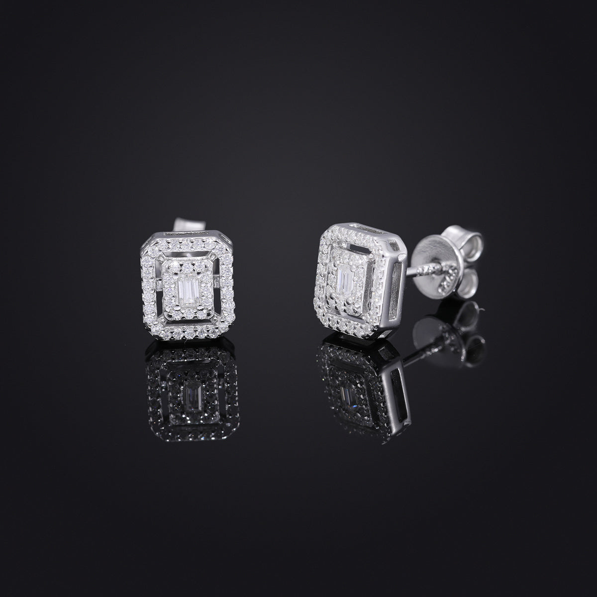Moissanite Geometric Stud Earrings for Men and Women, Iced-Out Square Hip Hop Earrings product image