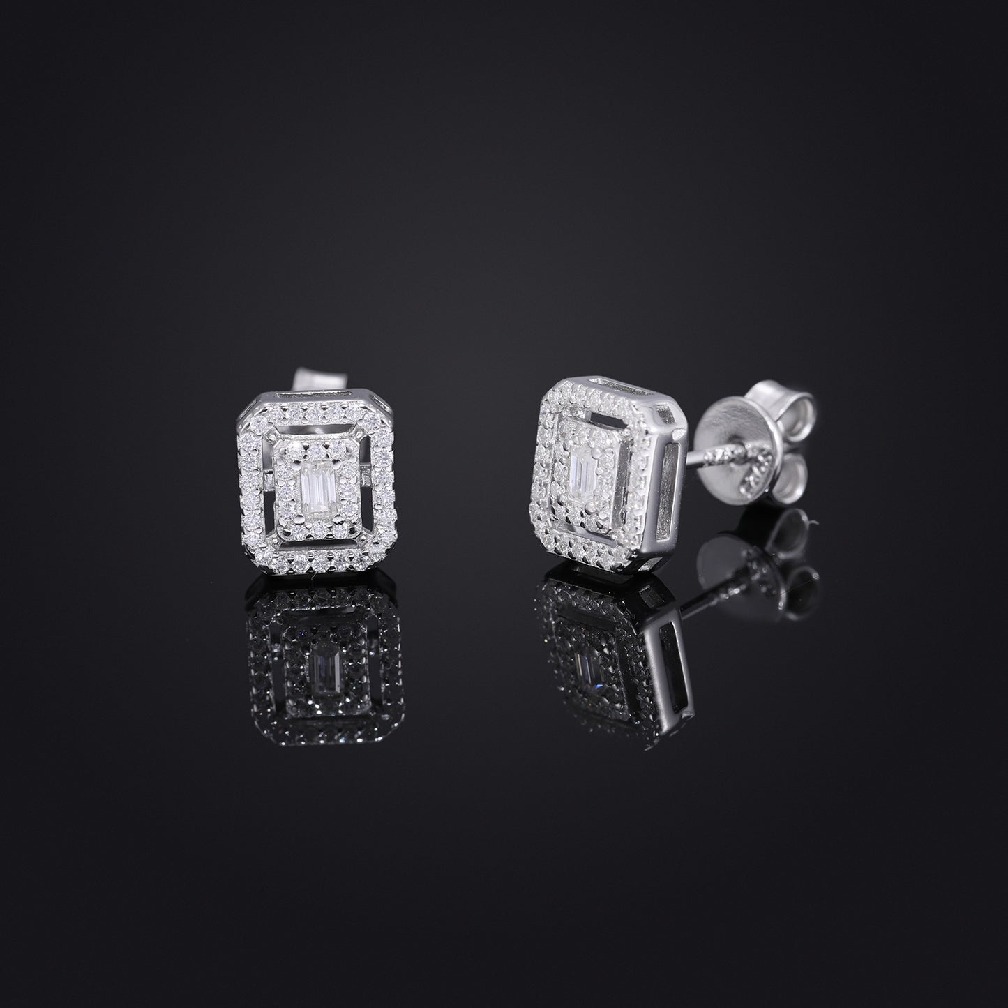 Moissanite Geometric Stud Earrings for Men and Women, Iced-Out Square Hip Hop Earrings product image