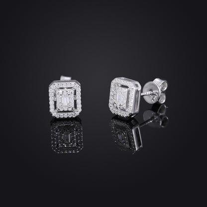 Moissanite Geometric Stud Earrings for Men and Women, Iced-Out Square Hip Hop Earrings