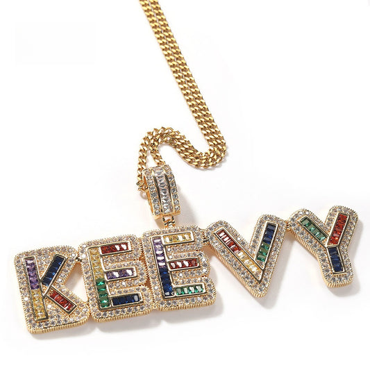Personalized Bubble Letter Necklace with Cubic Zirconia Pendant - Custom Name Chain in Gold or Silver Tone for Women & Men