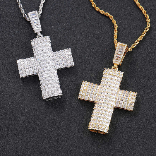 Hip Hop Light Luxury Cross Cubic Zirconia Pendant Necklace for Men and Women