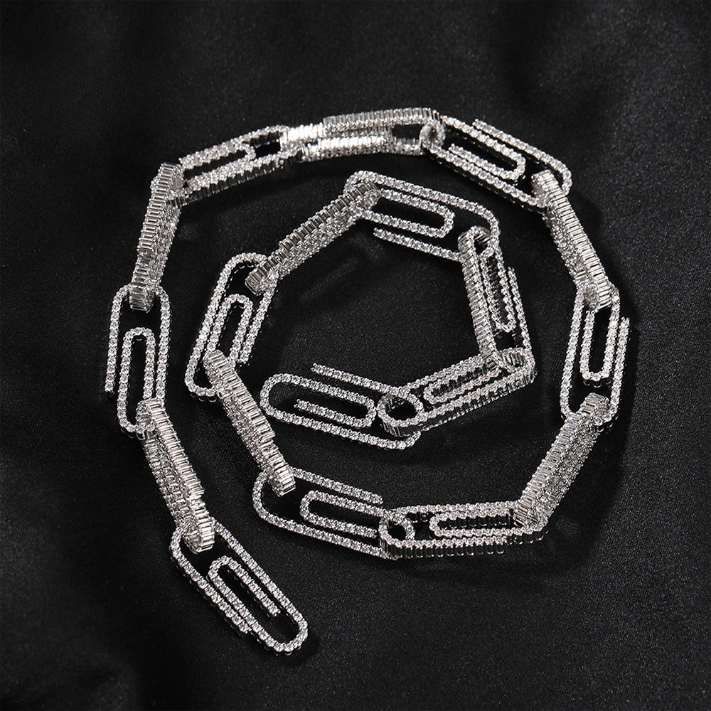 Iced Paperclip Chain Necklace Bracelet Set for Women & Men, Gold Plated or Silver Plated Cubic Zirconia Statement Jewelry